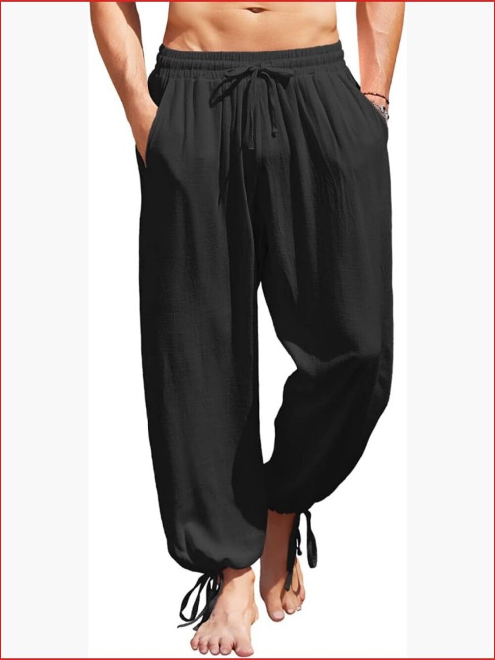 Men's Cotton Linen Harem Pants Elastic Waist Beach Yoga Boho Trousers